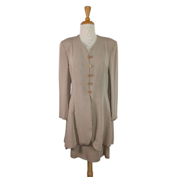 Giorgio Armani Le Collezioni US 10 IT 44 M Tan Skirt Suit Vintage 90s Does 70s - Picture 2 of 10